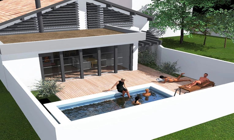 Terrasse, Maison individuelle, Piscine, Construction neuve, Contemporain