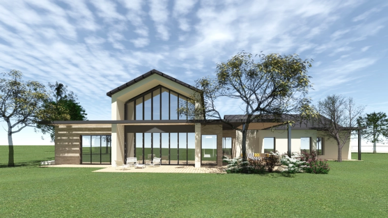 Terrasse, Maison individuelle, Exterieur, Maison de campagne, Architecture d’intérieur, Construction neuve, Étude de faisabilité, Contemporain, Moderne