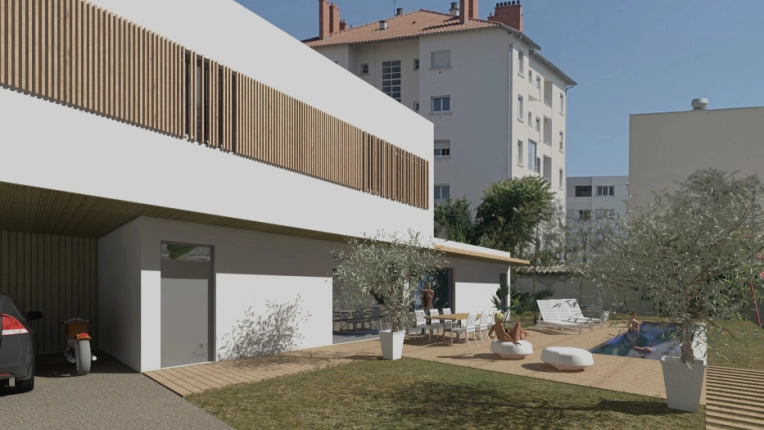 Terrasse, Maison individuelle, Maison passive / écologique, Chalet / Maison en bois, Exterieur, Maison de ville, Piscine, Construction neuve, Contemporain, Moderne