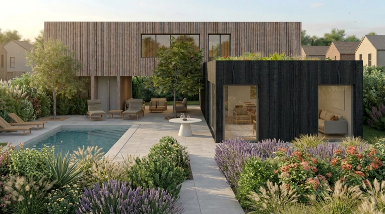 Jardin, Terrasse, Maison individuelle, Extérieur, Maison de ville, Maison de campagne, Piscine, Architecture d’intérieur, Construction neuve, Étude de faisabilité, Villa, Maison container, Pool house, Garage, Plan, Conseil