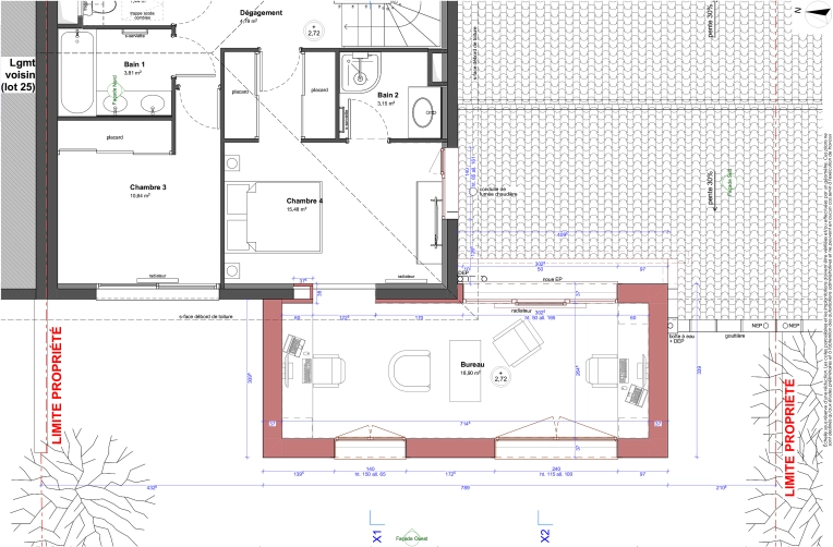 Surélévation, Maison individuelle, Maison passive / écologique, Plan