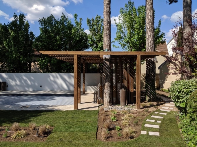 Landscape Architecture, Patios & Terraces, Single-Family Homes, Exterior, Townhouses, Pools, contemporary, Traditional, Japonais