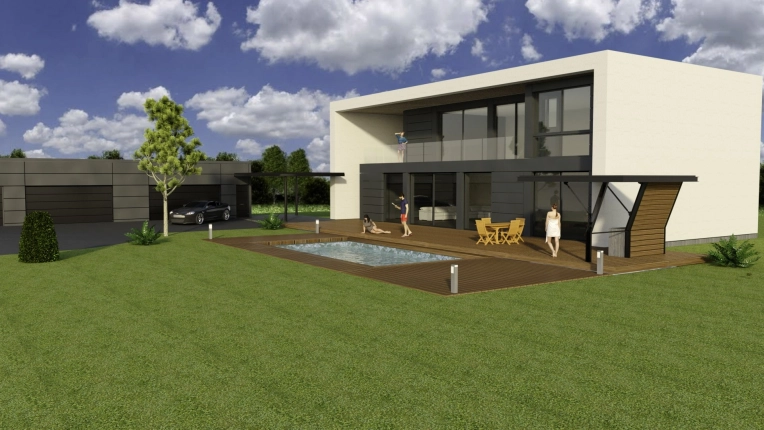 Terrasse, Maison individuelle, Maison de campagne, Piscine, Construction neuve, Contemporain, Moderne