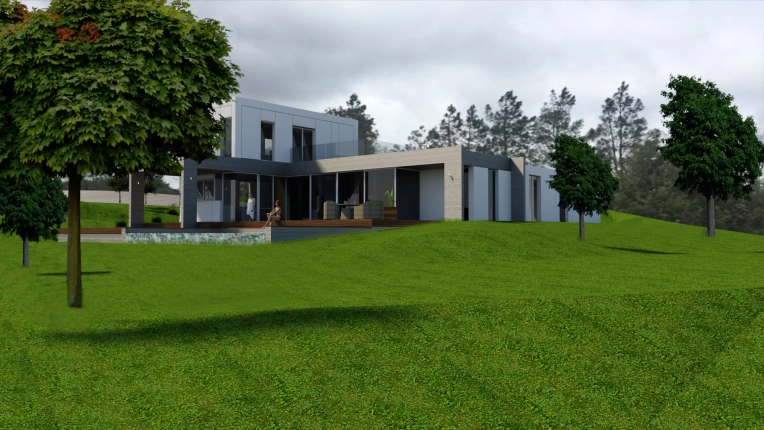 Terrasse, Maison individuelle, Maison de campagne, Piscine, Architecture d’intérieur, Construction neuve, Assainissement, Contemporain, Moderne