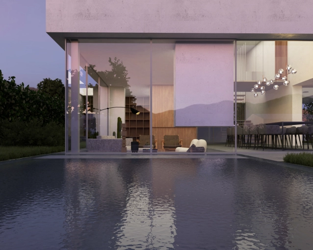 Maison individuelle, Exterieur, Piscine, Architecture d’intérieur, Construction neuve, Villa, Vintage, Contemporain, Minimaliste