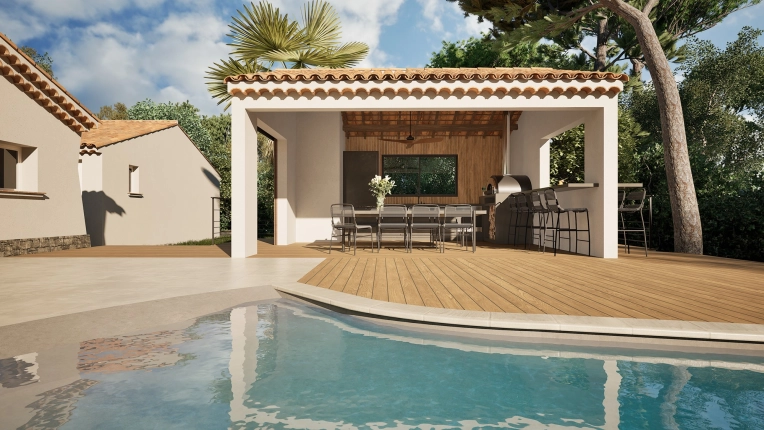 Terrasse, Maison individuelle, Piscine, Construction neuve, Villa, Traditionnel