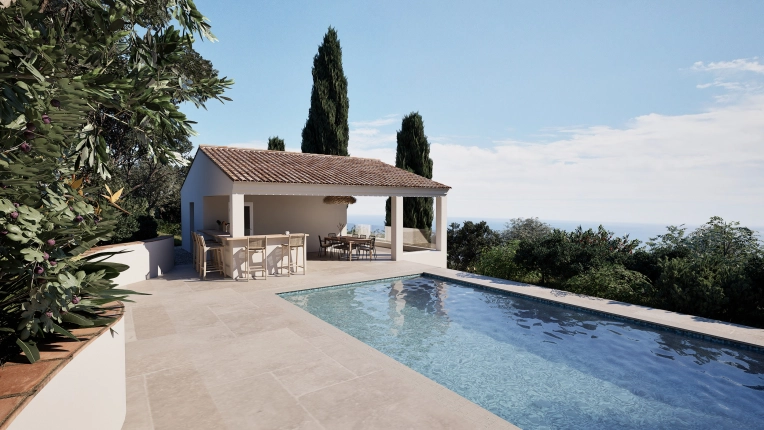 Jardin, Terrasse, Maison individuelle, Extérieur, Maison de campagne, Piscine, Architecture d’intérieur, Extension, Construction neuve, Villa, Moderne, Traditionnel