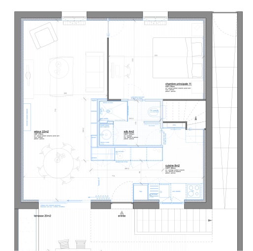 Transformation, Maison individuelle, Rénovation, Contemporain, Ancien
