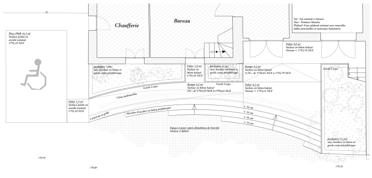 Mise aux normes, Jardin, Bâtiment professionnel, Bureau, Assainissement, Réhabilitation, Plan, Permis de construire, Suivi de chantier, Diagnostic