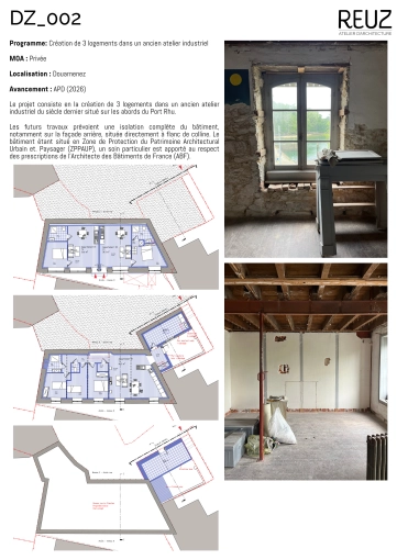 Transformation, Mise aux normes, Surélévation, Appartement, Résidentiel collectif, Rénovation, Réhabilitation, Rénovation énergétique, Plan, Suivi de chantier, Conseil, Déclaration de travaux