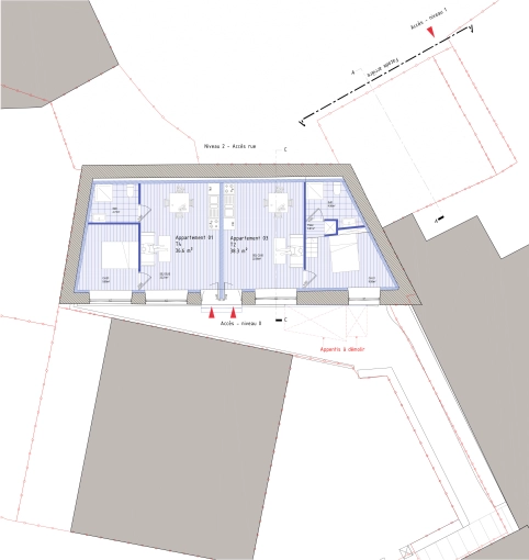 Transformation, Mise aux normes, Surélévation, Appartement, Résidentiel collectif, Rénovation, Réhabilitation, Rénovation énergétique, Plan, Suivi de chantier, Conseil, Déclaration de travaux