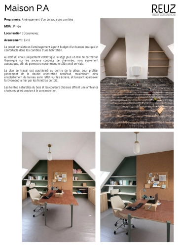 Maison individuelle, Bureau, Maison de ville, Aménagement combles, Plan, Suivi de chantier, Conseil