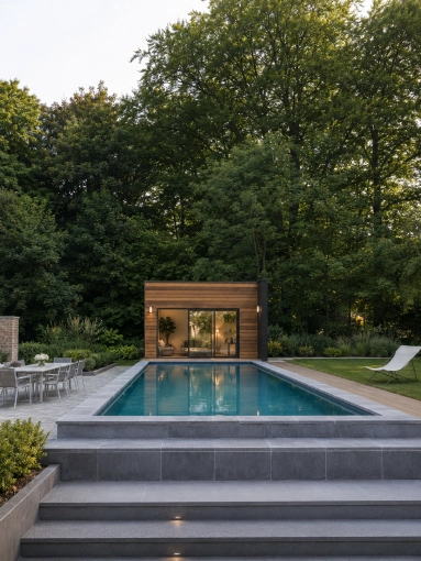 Jardin, Maison individuelle, Extérieur, Construction neuve, Étude de faisabilité, Pool house, Plan, Permis de construire, Suivi de chantier, Conseil, Diagnostic