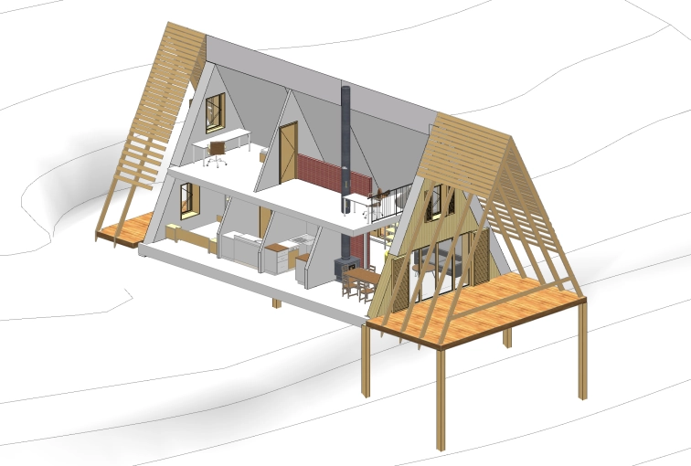 Terrasse, Maison individuelle, Maison passive / écologique, Chalet / Maison en bois, Maison de campagne, Construction neuve, Tiny house, Maison A-Frame, Plan, Permis de construire